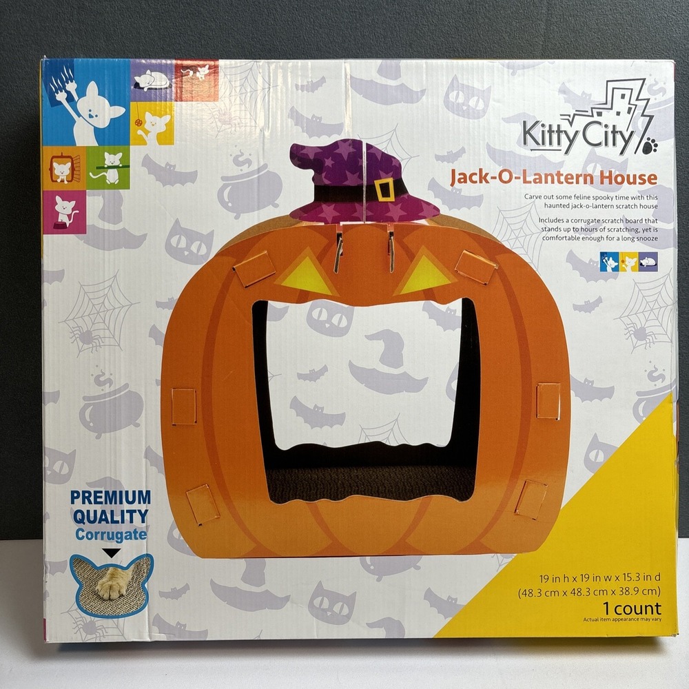 Kitty City Orange Jack-O'-Lantern Scratch House For Cat Halloween
